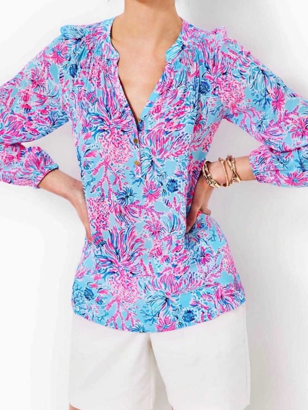 Lilly Pulitzer never worn Elsa Silk Top Celestial Blue Seek And Sea Size M